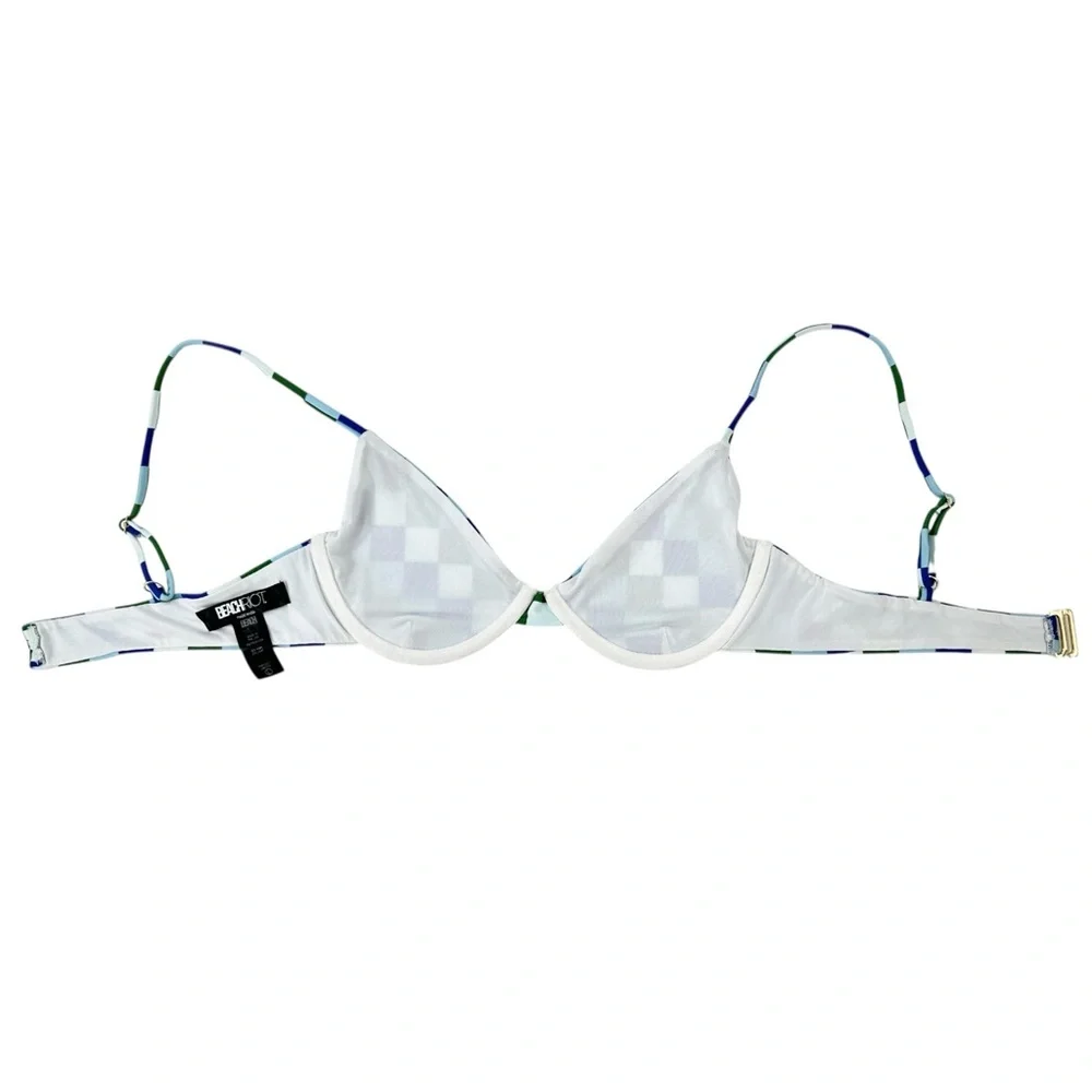 Beach Riot Camilla Blue Green & White Check Plaid Bikini Swimsuit Swim Top sz L - Picture 5 of 10